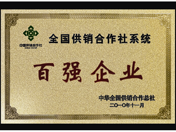 2010年 銀豐集團榮獲全國供銷合作社系統百強企業稱号